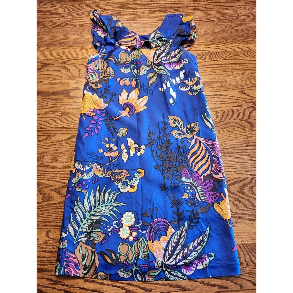 J.CREW 100%‎ Silk Dress Tropical Floral Print Blue Multicolor Lined Size 00